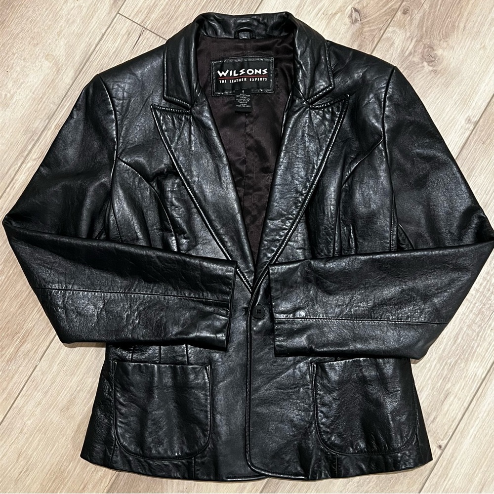 WILSONS Black 100% Leather Jacket Size S Women